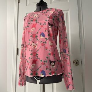 Sanrio Hello Kitty Kuromi Mesh T-Shirt Layered Long Sleeve Women M BoxLunch NWT